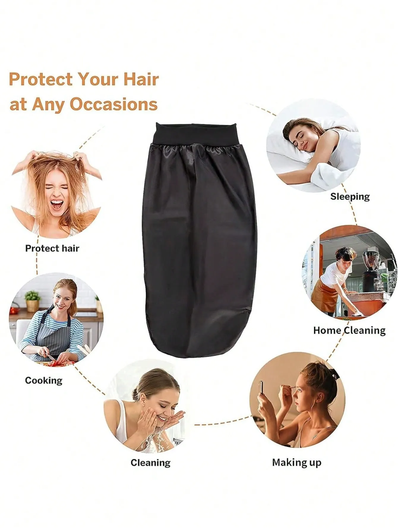 1 capo de pelo trenzado largo y rizado – Saten sedoso tamano gigante para dormir y quimioterapia – Banda ancha elastica – Color solido – Perfecto para mujeres con cabello largo