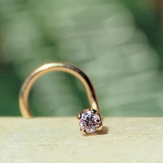 2mm Pink Gemstone Nose Stud Set in Yellow Gold