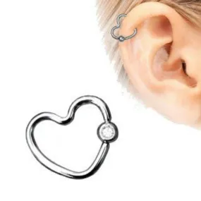 316L Stainless Steel Heart Captive Bead Ring with Clear CZ