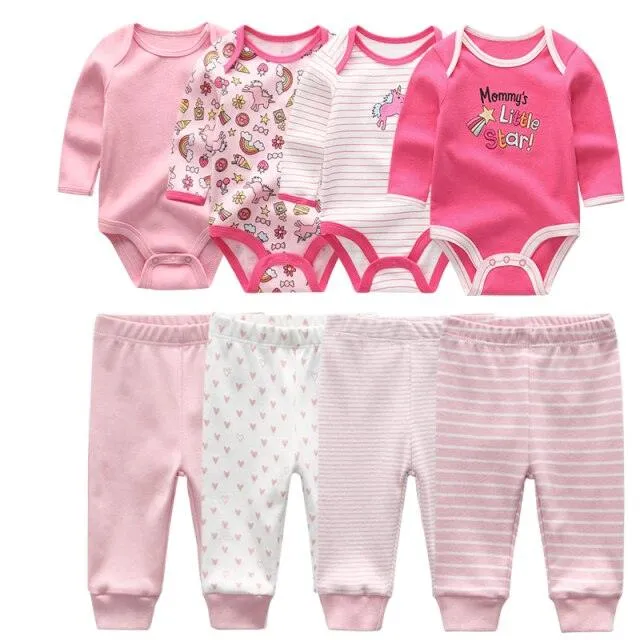 4pcs Baby Bodysuits 4pcs Baby Pants Newborn Clothes Sets 2021 Winter Cotton Suits girls boys Custome Roupa de bebe Clothing