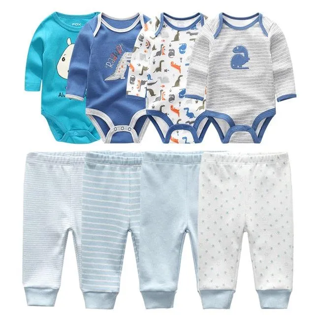 4pcs Baby Bodysuits 4pcs Baby Pants Newborn Clothes Sets 2021 Winter Cotton Suits girls boys Custome Roupa de bebe Clothing