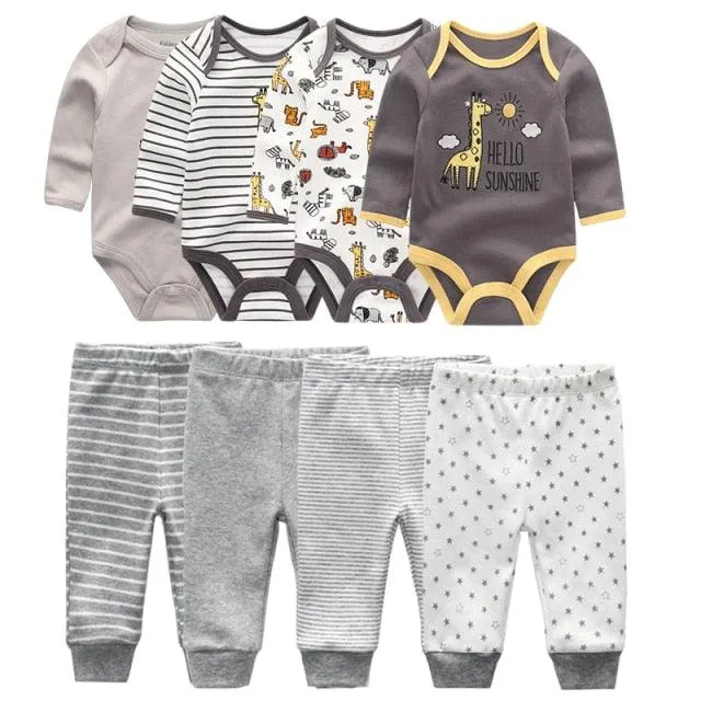 4pcs Baby Bodysuits 4pcs Baby Pants Newborn Clothes Sets 2021 Winter Cotton Suits girls boys Custome Roupa de bebe Clothing