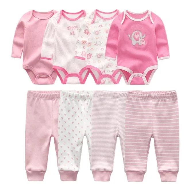 4pcs Baby Bodysuits 4pcs Baby Pants Newborn Clothes Sets 2021 Winter Cotton Suits girls boys Custome Roupa de bebe Clothing