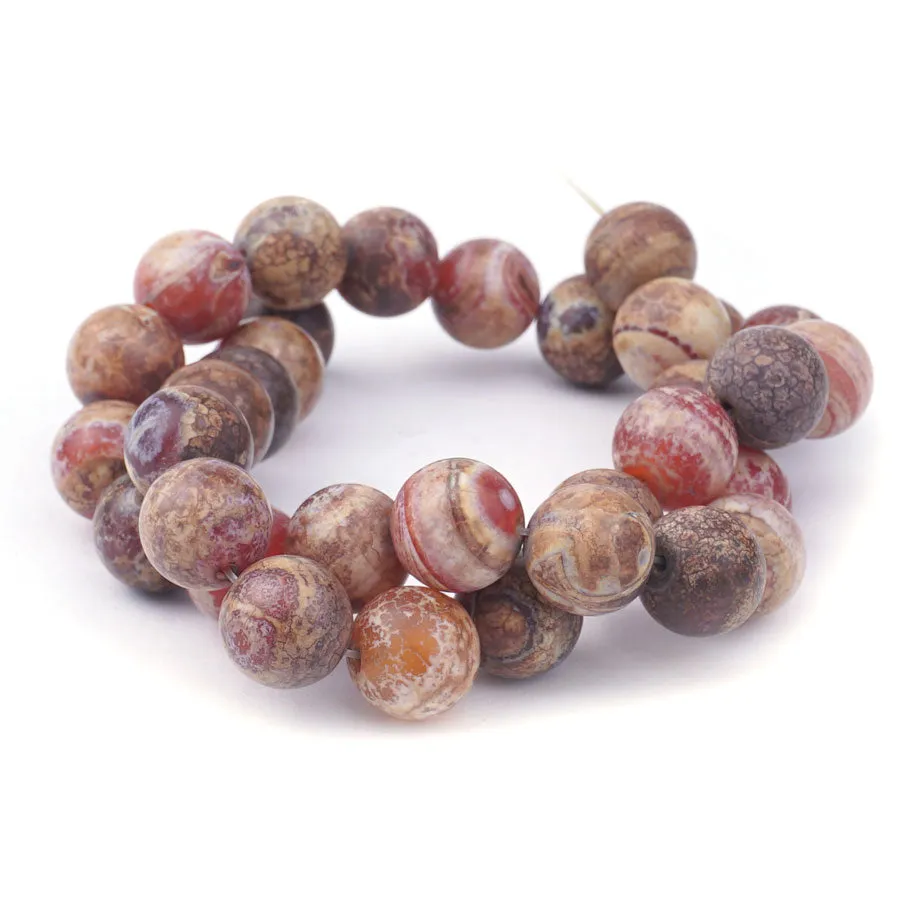 Ancient Cellar Red Agate 12mm Matte Round - 15-16 Inch