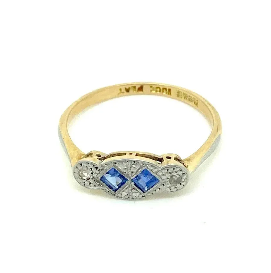 Antique Art Deco 18ct Sapphire Diamond Platinum Ring