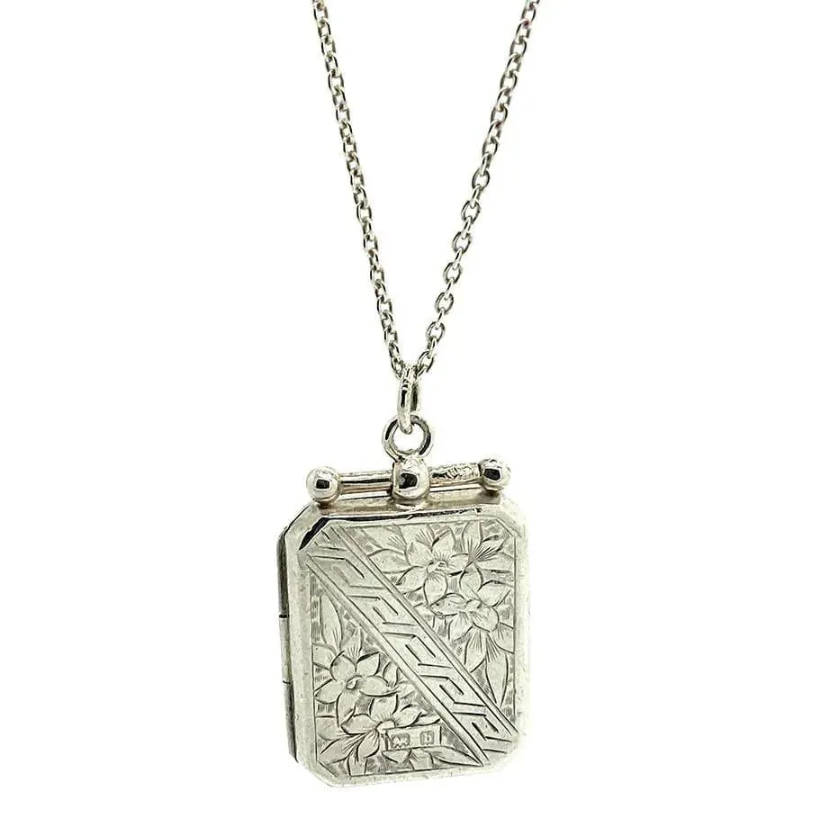 Antique Victorian 1901 Silver Rectangular Locket Necklace