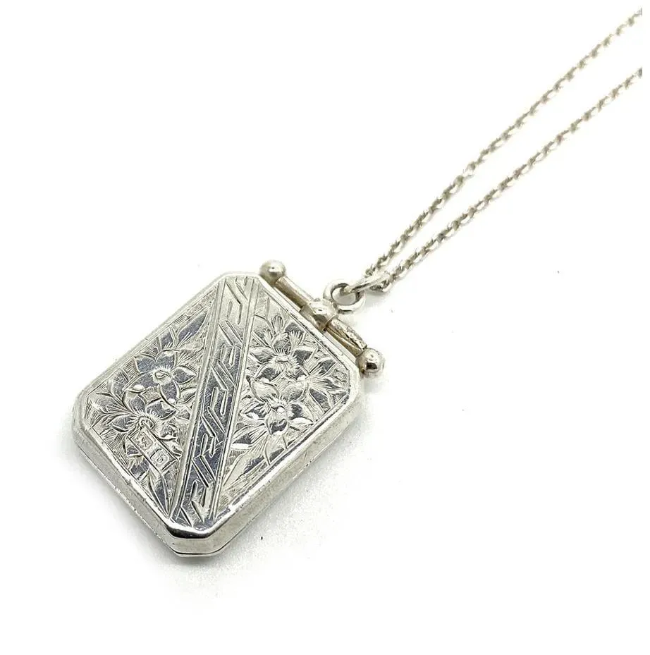 Antique Victorian 1901 Silver Rectangular Locket Necklace