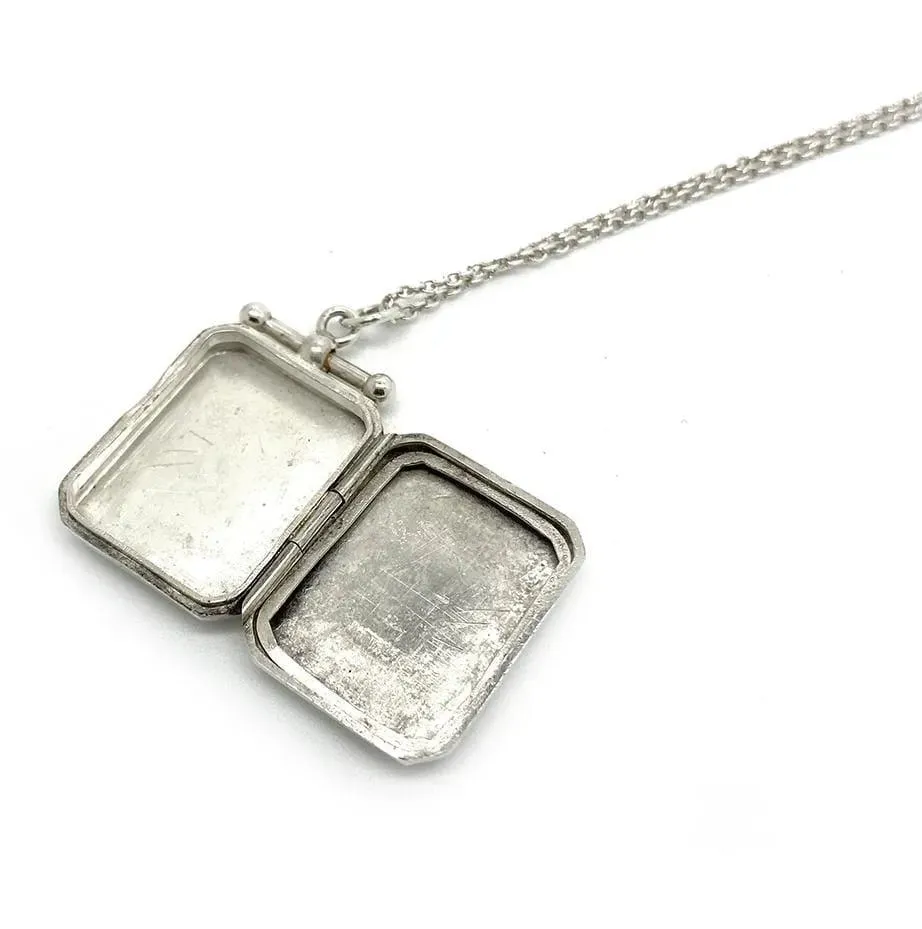 Antique Victorian 1901 Silver Rectangular Locket Necklace