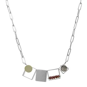 Ashka Dymel Mixed Metal Garnet Labradorite Horizontal Cubes Necklace