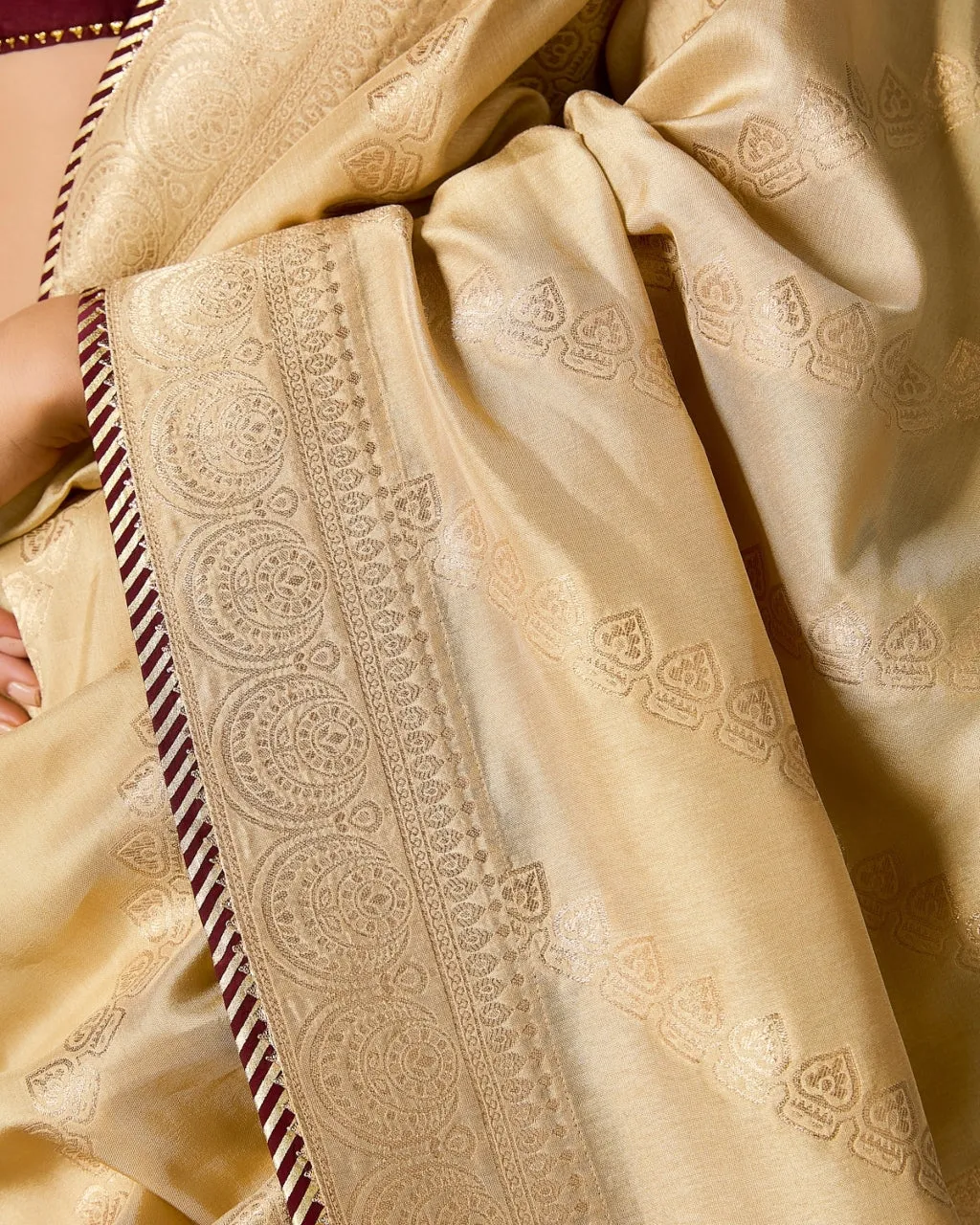 Beige Jacquard Sari Set