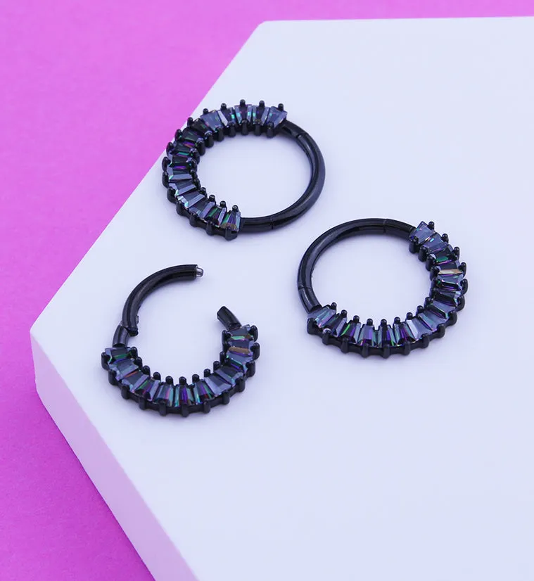 Black PVD Strand Black Aurora CZ Hinged Segment Ring