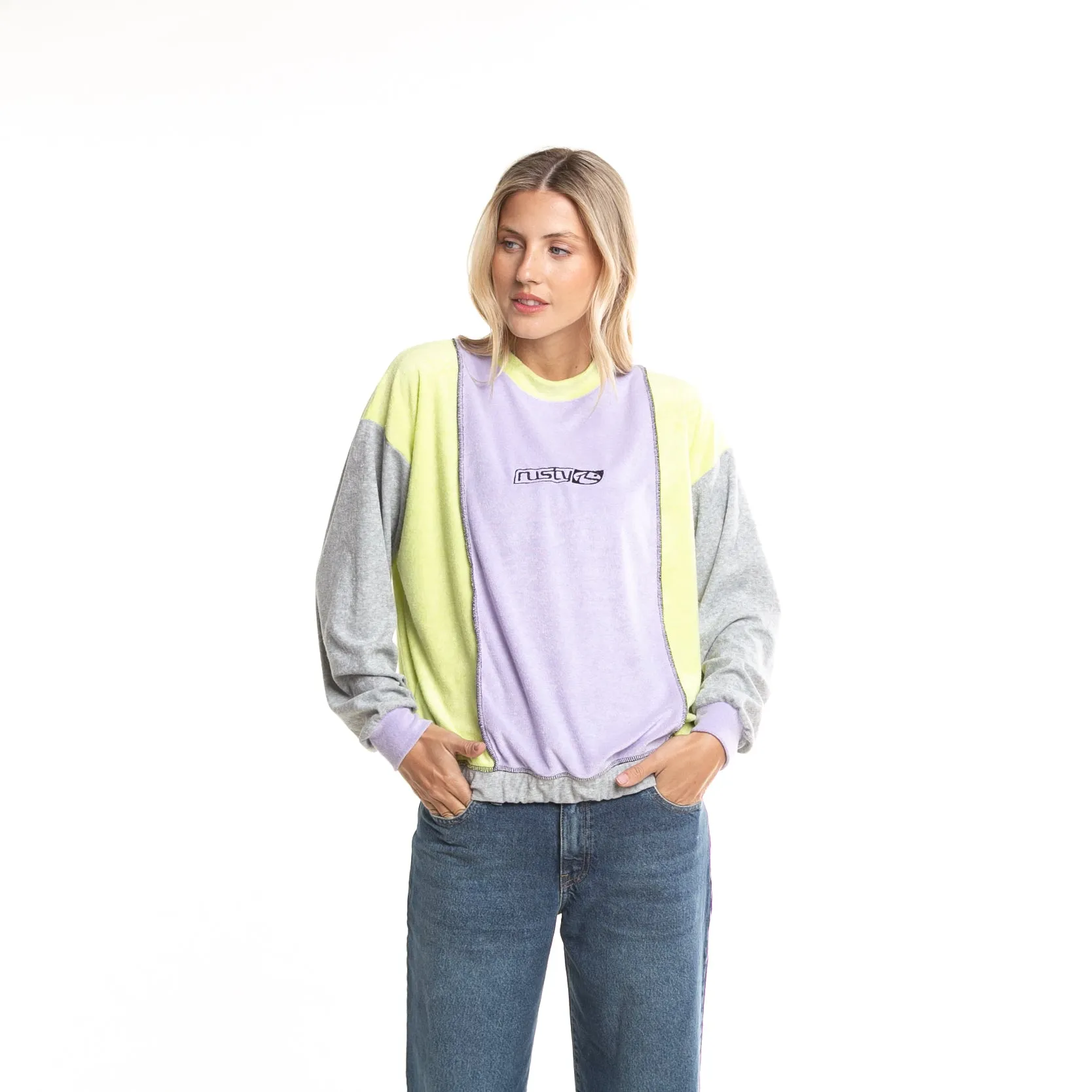 Buzo Rusty Color Block Relaxed Crew Ld Lilac