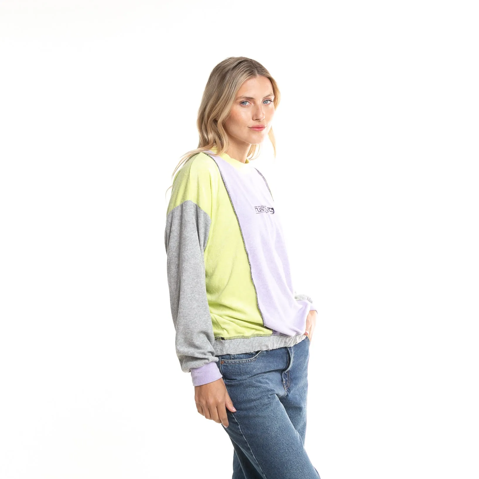 Buzo Rusty Color Block Relaxed Crew Ld Lilac