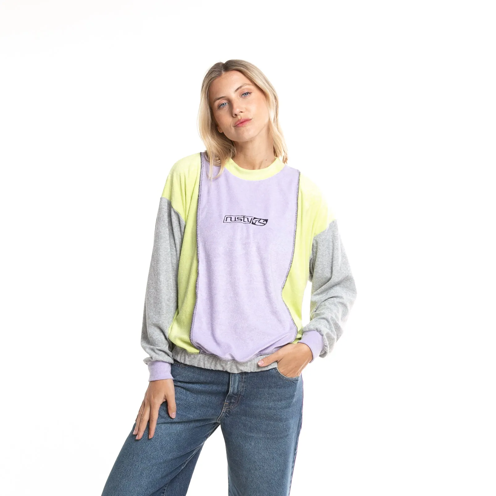 Buzo Rusty Color Block Relaxed Crew Ld Lilac