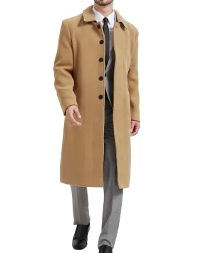 Camel Long Wool Cashmere Overcoat Hidden Buttons