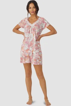 Coral Paisley Cap Sleeve Shortie PJ Set