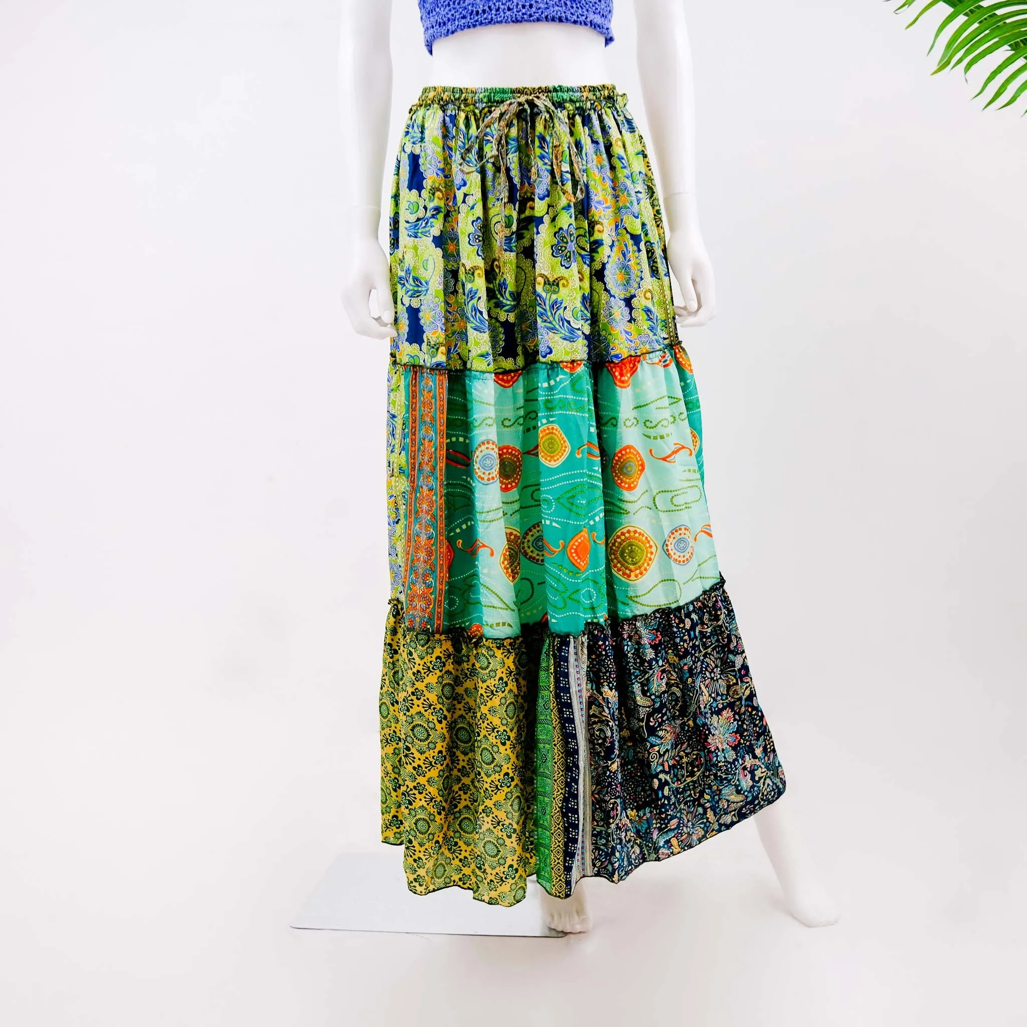 Flowy  Patchwork Recycled Sari Skirt