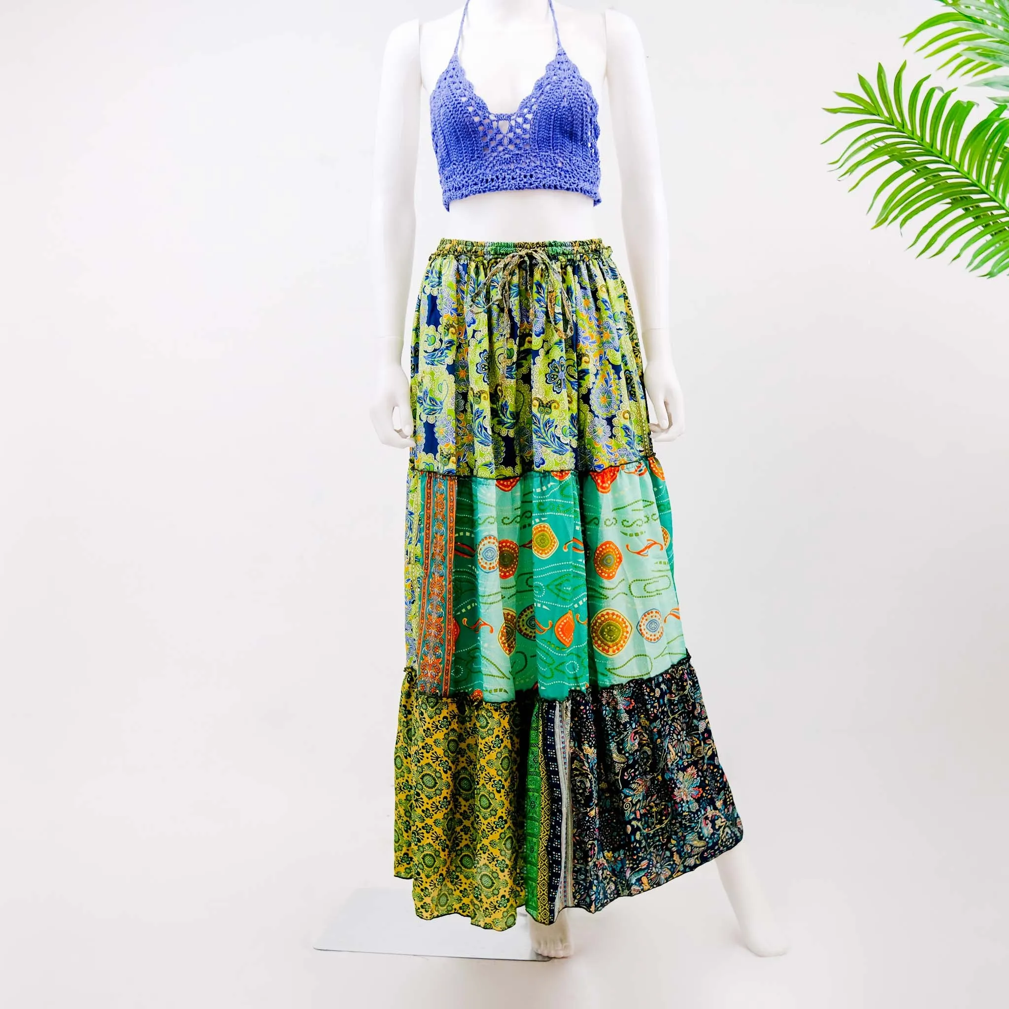 Flowy  Patchwork Recycled Sari Skirt