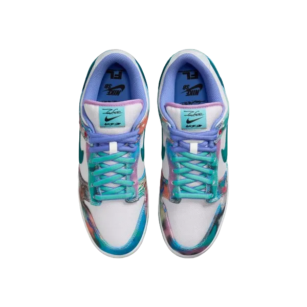 Futura Laboratories x Nike SB Dunk Low White and Geode Teal