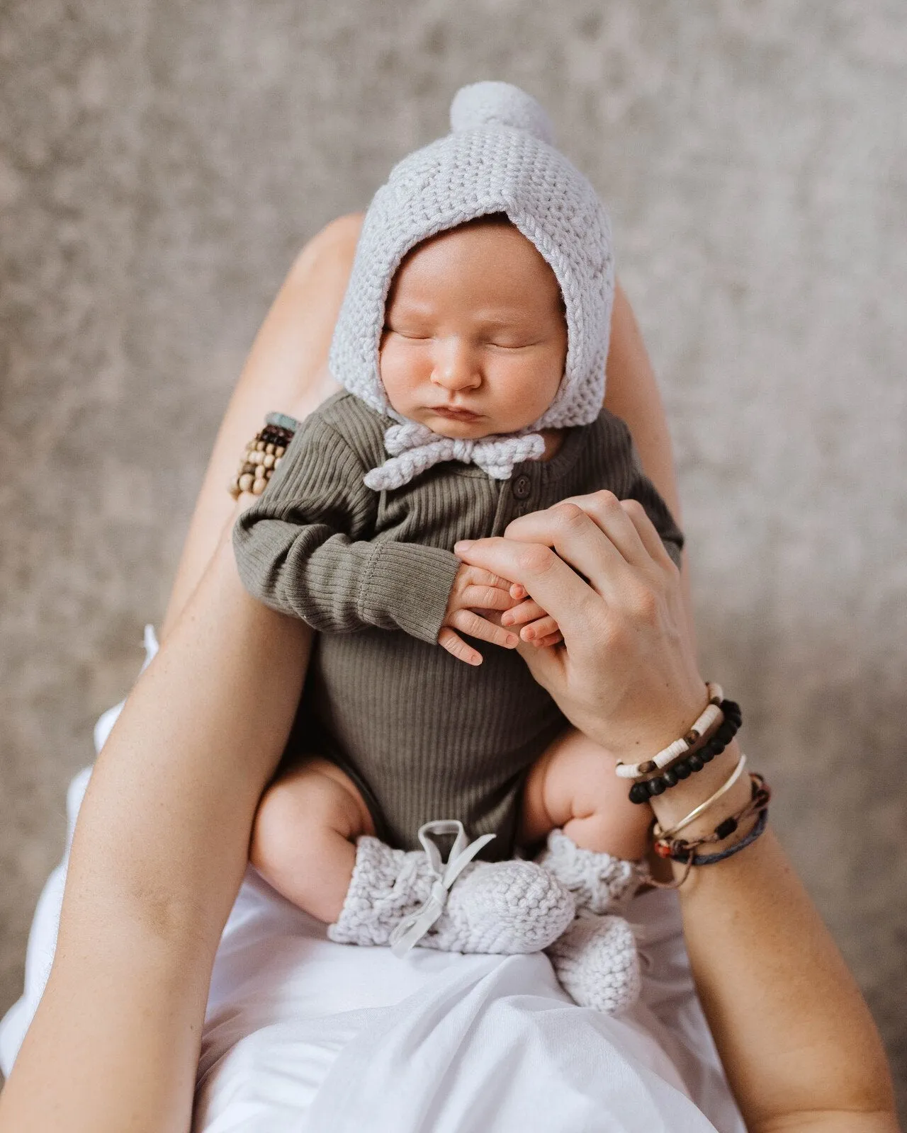 Grey Merino Wool Bonnet & Booties Set