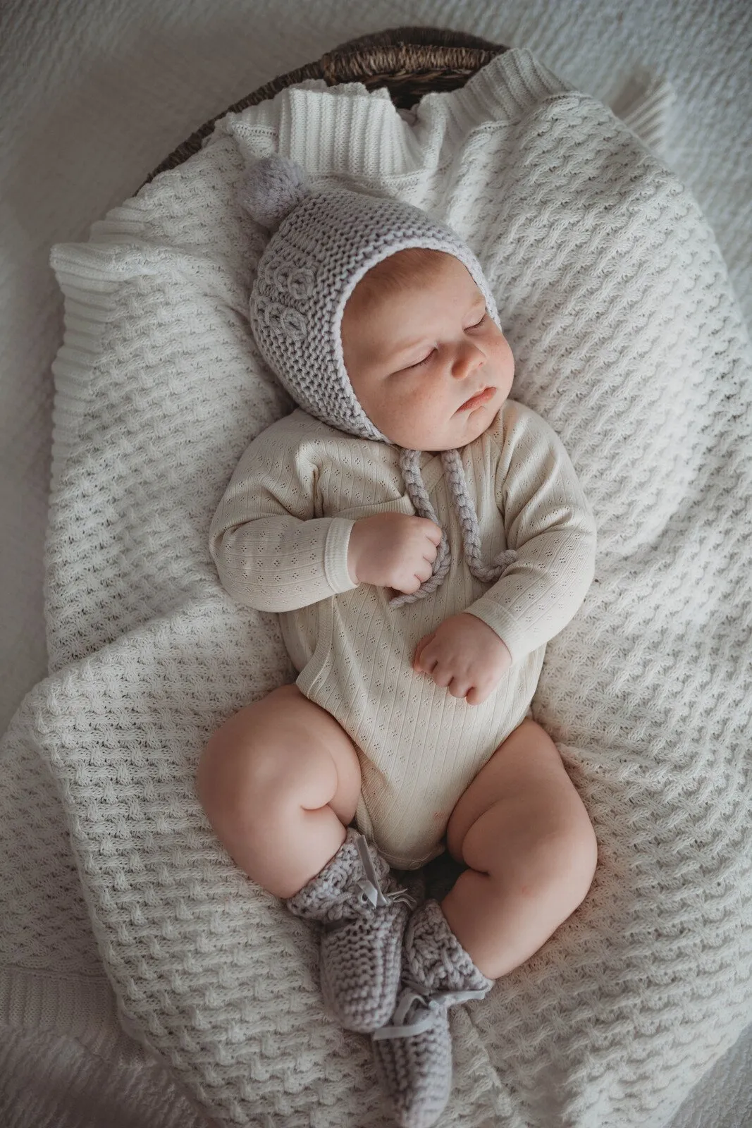 Grey Merino Wool Bonnet & Booties Set