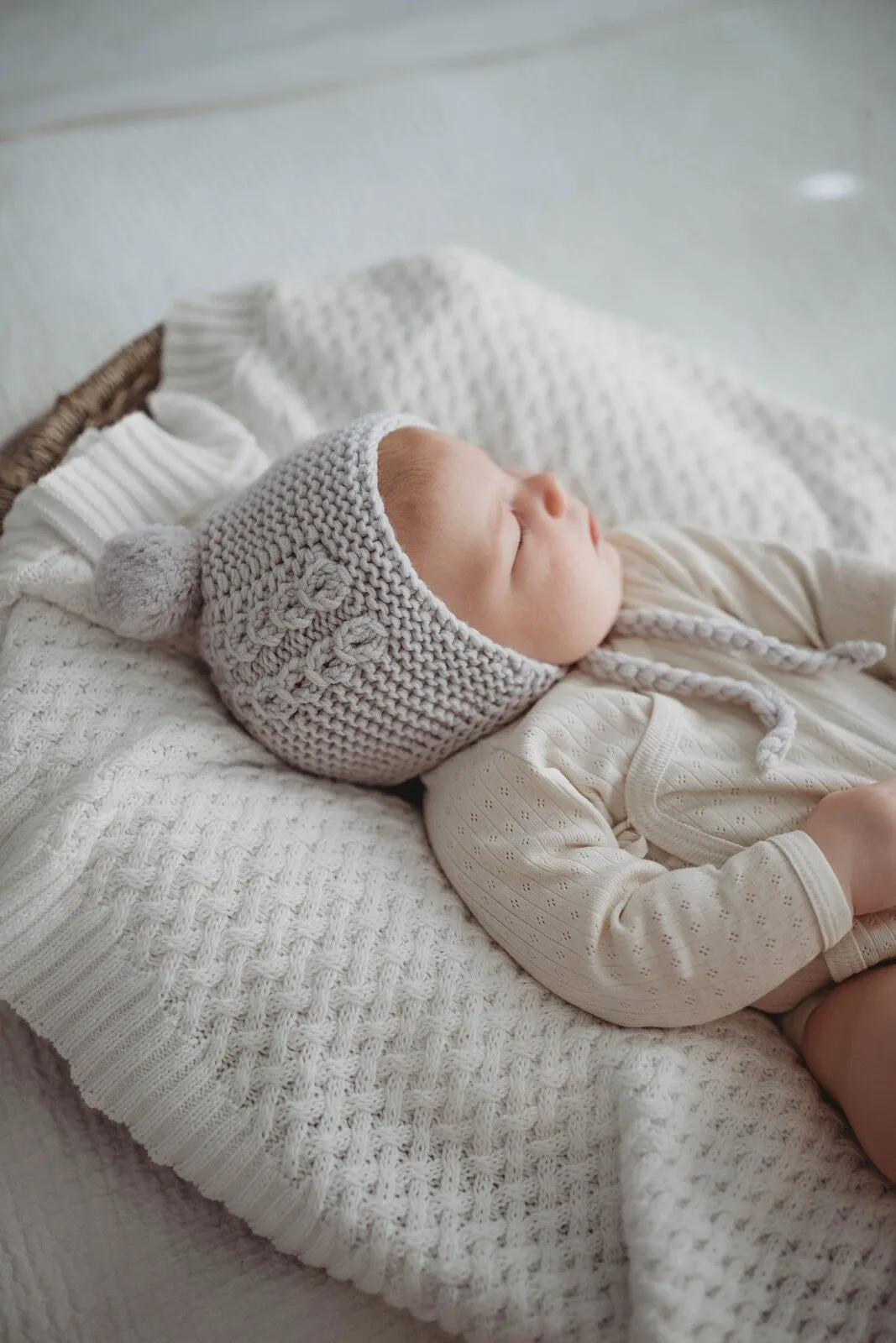 Grey Merino Wool Bonnet & Booties Set