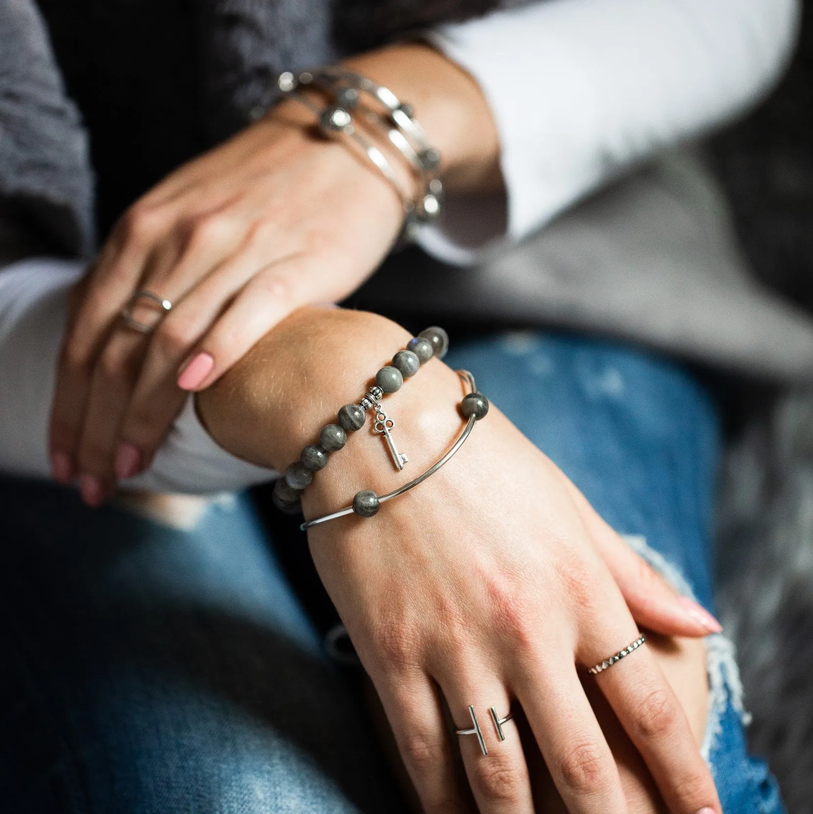 Horseshoe | Stone Beaded Charm Bracelet | Amazonite