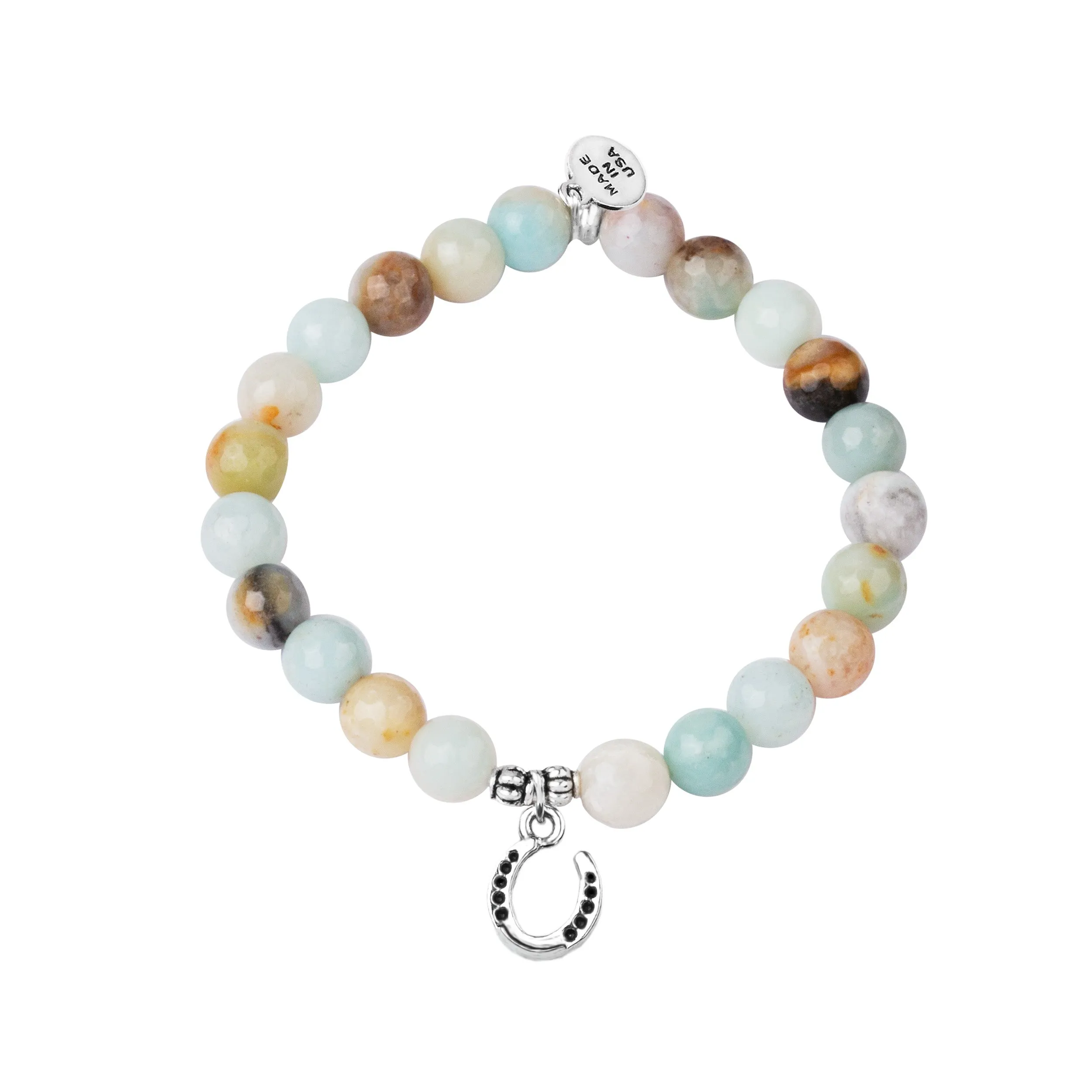 Horseshoe | Stone Beaded Charm Bracelet | Amazonite