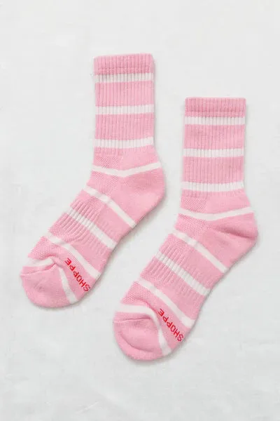 Le Bon Shoppe - Boyfriend Socks | Pink White Stripe