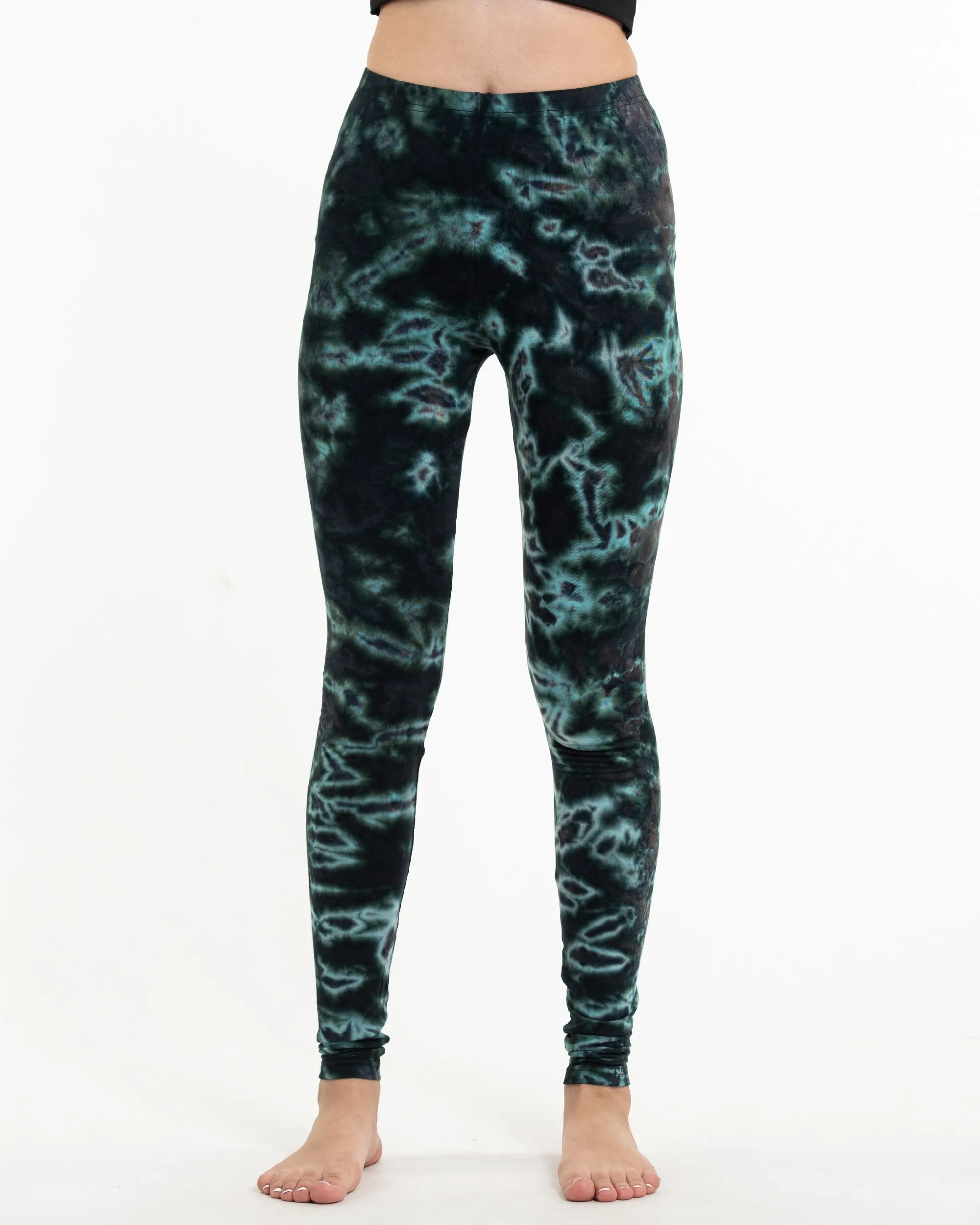 Marble Tie Dye Cotton Leggings in Malachite Green