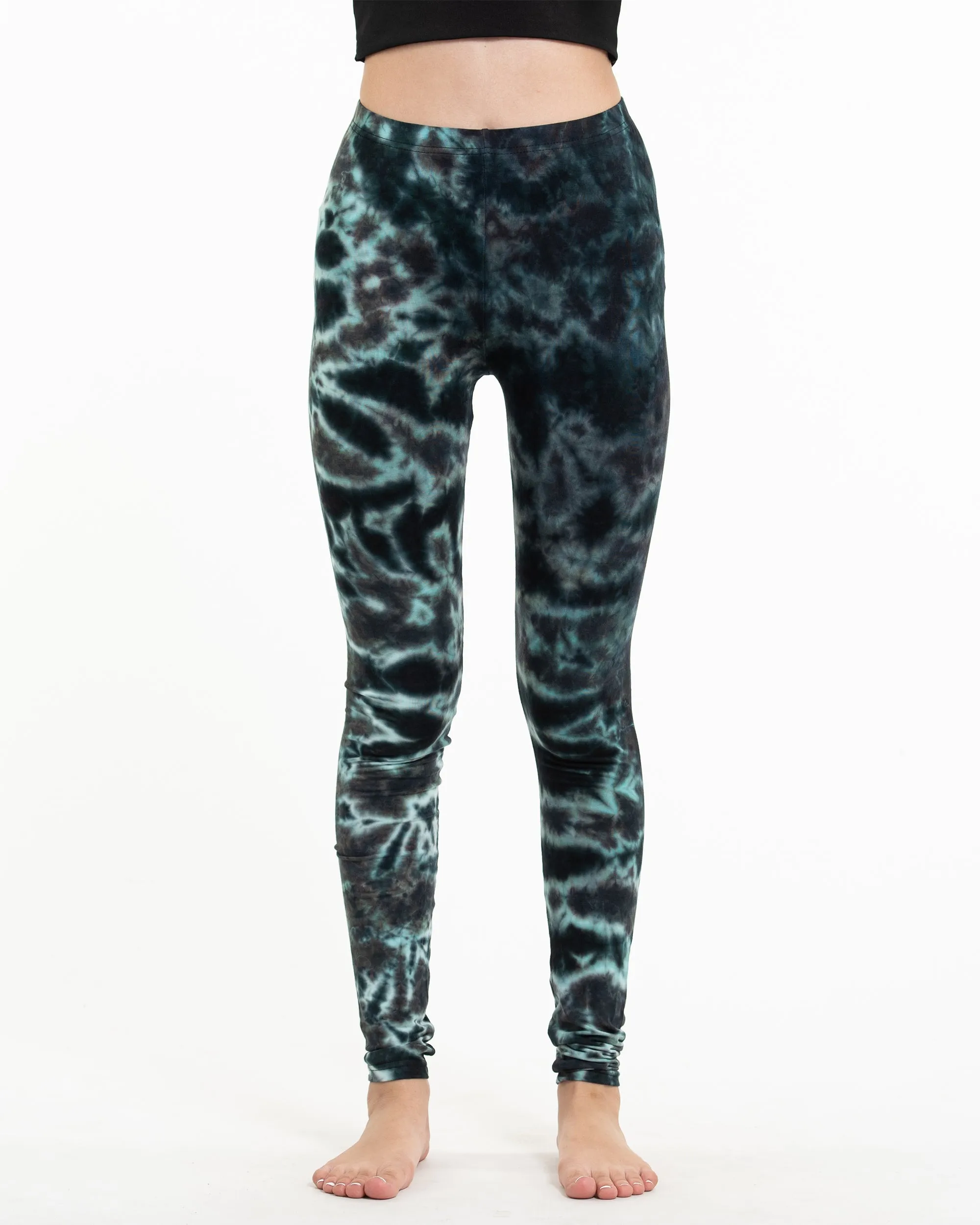 Marble Tie Dye Cotton Leggings in Malachite Green