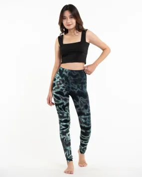 Marble Tie Dye Cotton Leggings in Malachite Green