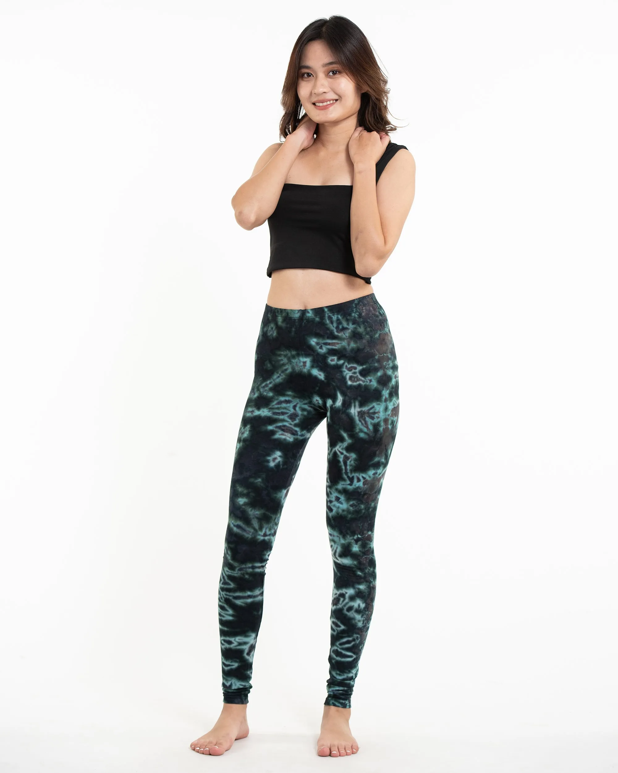 Marble Tie Dye Cotton Leggings in Malachite Green