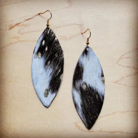 Mixed Metallic Hair on Hide Narrow Oval Earrings