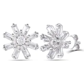 Platinum Plated Silver Emerald Cut Moissanite Earrings 2ctw