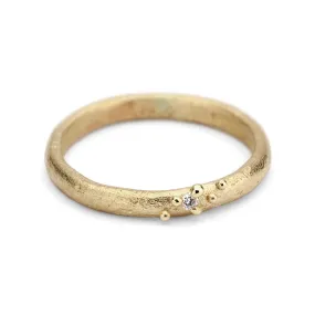 Raw Gold Textured Wedding Band with Diamond - 2.5mm