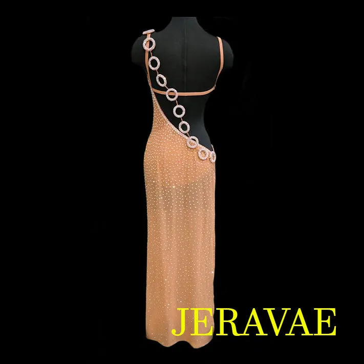 Resale Long Nude Latin Dress With Tons of Swarovski Crystals LAT010 sz Small