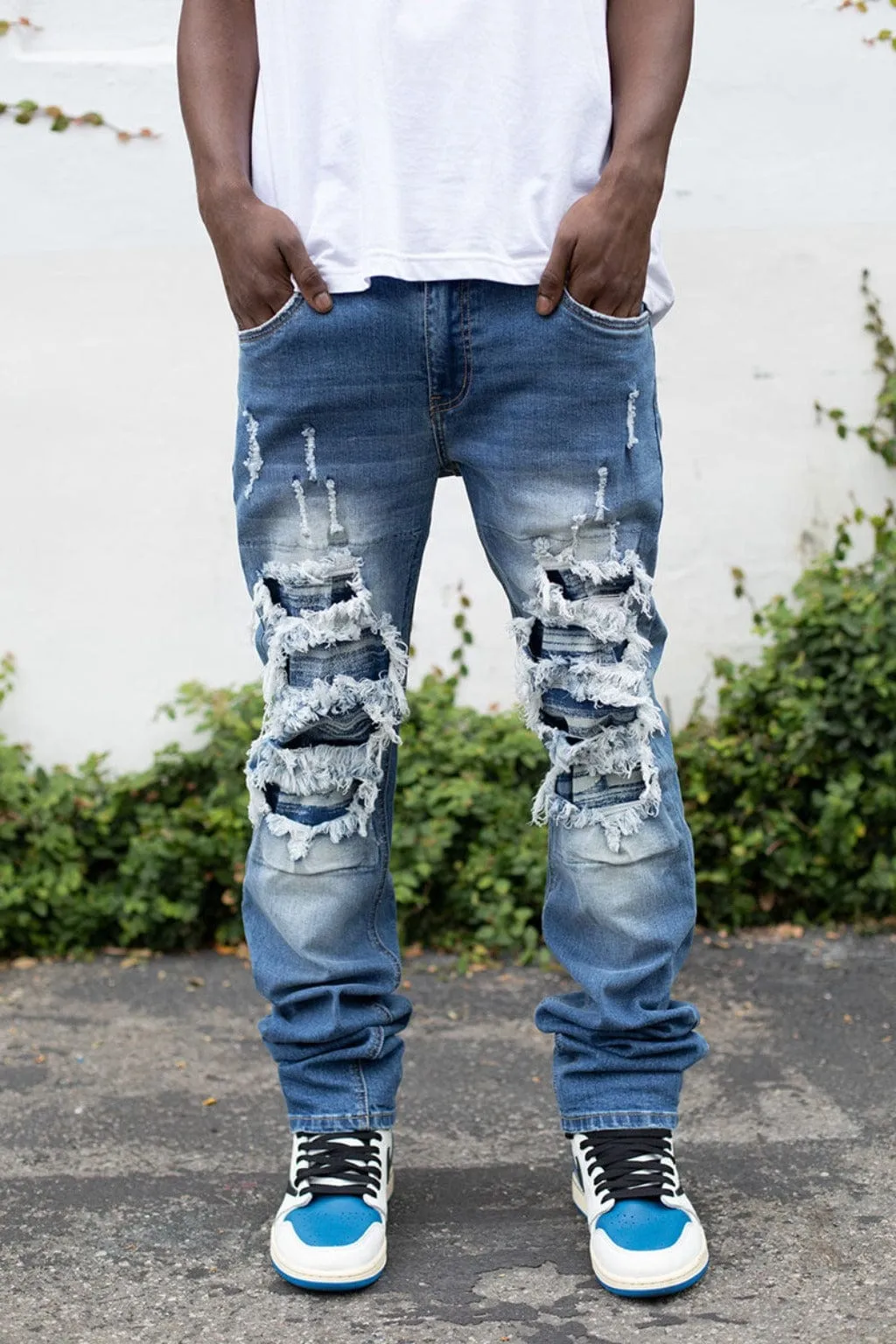 Through It Ripped Skinny Flared Jeans - Blue