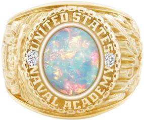 USNA Class Ring Mod™ with White Opal Centerpiece and Diamond Dividers