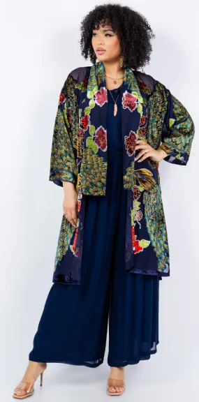 Velvet Sunheart Peacock Boho Long Jacket Hippie Chic Resort Wear Sml-2X 